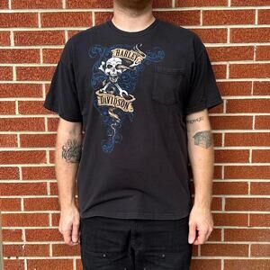 2011 harley davidson skull and crossbones double sided pocket shirt